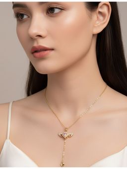 Jazz and Sizzle - 18K Gold Plated Luxury Design Zircon Pink Stone Love Tassel Necklace