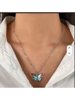 Jazz and Sizzle - Elegant Butterfly Pendant Necklace - Silver Tone Chain With Multicolor Wings