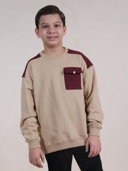 KiddoPanti - Boys Drop Shoulder Round Neck Sweatshirts with Front Pocket