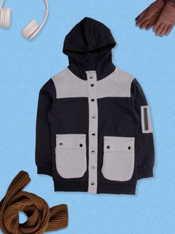 KiddoPanti - Boys Front Button Open Bellow Cargo Pocket Hoodies