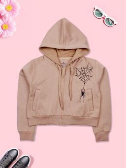 KiddoPanti - Girls Printed Front Zip Open Crop Length Hoodies