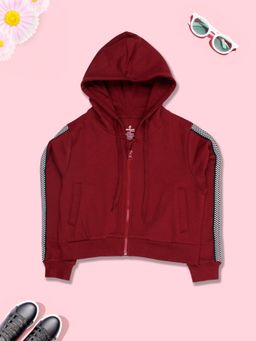 KiddoPanti - Girls Full Sleeve with Tape Front Zip Open Crop Length Hoodies