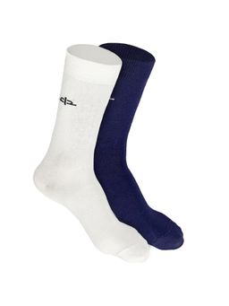 Heelium - Bamboo Crew Socks for Men - Odour Free - Thin & Light - 2 Pairs - White Navy Blue