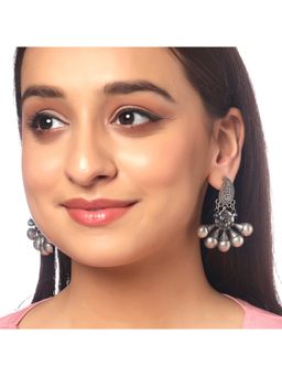 Yellow Chimes - Oxidised Silver Plated Traditional Dangle Earrings for Women and Girls