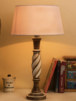 Homesake - Antique Twister Wooden Lamp White Drum