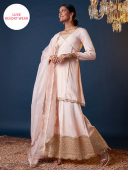 Gajra Gang - Golabar Peach Zardosi Work Kurta, Palazzo & Dupatta GGSKD100 (Set of 4)