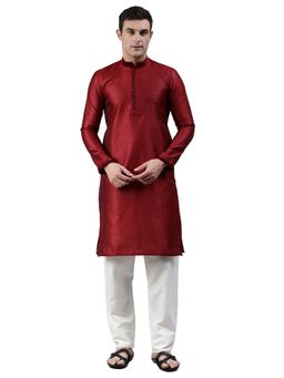 Manthan - Maroon Woven Design Dupion Art Silk Knee Length Kurta