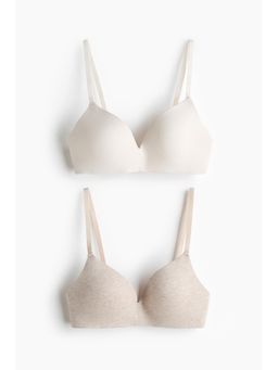 H&M - Women Beige 2-Pack Padded Non-Wired Cotton Bras