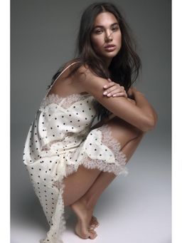 H&M - Women White Lace-Trimmed Asymmetric Nightslip