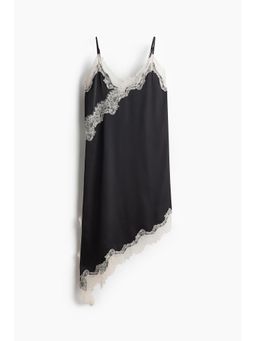 H&M - Women Black Lace-Trimmed Asymmetric Nightslip