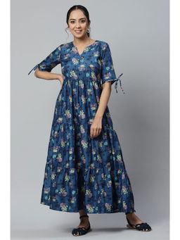 Aurelia - Blue Floral Print Ankle Length Dress
