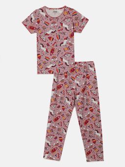 mackly - Girls Printed Pyjama - Pink (Set of 2)