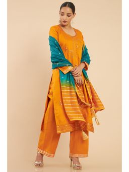 Soch - Women Mustard Embroidered Dress Material (Set of 3)