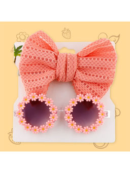 Polka Tots - Eyelet Bow Headband and Floral Sunglass Set Of 2 - White (2-4 Years)