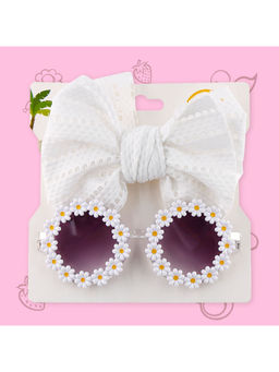 Polka Tots - Solid Bow Headband and Floral Sunglass Set Of 2 - White (2-4 Years)