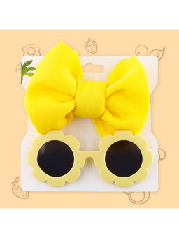 Polka Tots - Solid Bow Headband and Floral Sunglass Set Of 2 - Yellow (2-4 Years)