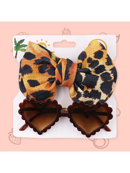 Polka Tots - Leopard Print Bow Headband & Sunglass Set Of 2 - Brown (2-4 Years)