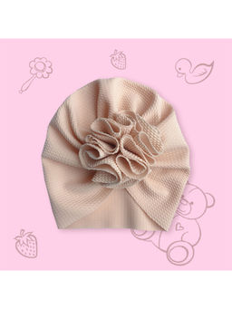 Polka Tots - Textured Knit Fabric Flower Cap Baby Girls - Beige (1-2 Years)