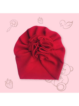 Polka Tots - Textured Knit Fabric Flower Cap Baby Girls - Red (1-2 Years)