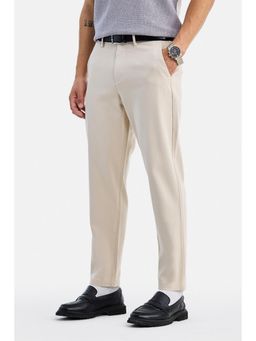 Snitch - Cream Solid Regular Casual Chinos for Men