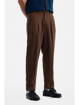 Snitch - Brown Textured Regular Formal Trouser for Men