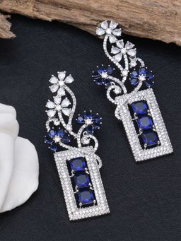 Karatcart - Silver Tone Blue American Diamond Studded Drop Earrings