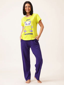 Clovia - Green Cotton Printed T-shirt and Pyjama (Set of 2)