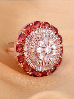 Saraf RS Jewellery - Rose Gold Tone Ruby Ad Studded Handcrafted Adjustable Finger Ring