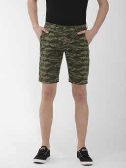 The Indian Garage Co - Men Green Slim Fit Camo Printed Mid-Rise Shorts