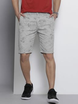 The Indian Garage Co - Men Grey Slim Fit Printed Mid-Rise Shorts
