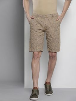 The Indian Garage Co - Men Khaki Slim Fit Printed Mid-Rise Shorts