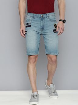 The Indian Garage Co - Men Blue Slim Fit Embroidered Mid-Rise Shorts