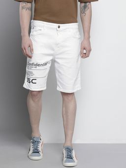 The Indian Garage Co - Men White Slim Fit Typography Mid-Rise Shorts