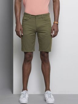 The Indian Garage Co - Men Olive Slim Fit Solid Mid-Rise Shorts