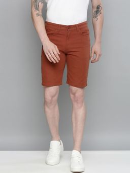 The Indian Garage Co - Men Rust Slim Fit Solid Mid-Rise Shorts