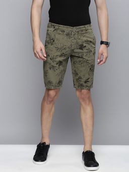 The Indian Garage Co - Men Olive Slim Fit Printed Mid-Rise Shorts