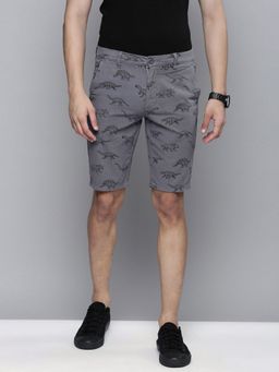 The Indian Garage Co - Men Grey Slim Fit Printed Mid-Rise Shorts