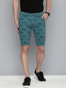 The Indian Garage Co - Men Teal Slim Fit Printed Mid-Rise Shorts