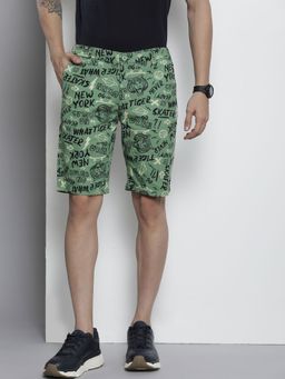 The Indian Garage Co - Men Green Slim Fit Printed Mid-Rise Shorts