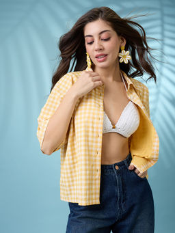 Globus - Women Yellow Polyester Checks Shirt