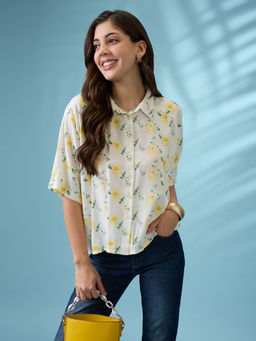 Globus - Women Off White Polyester Floral Shirt