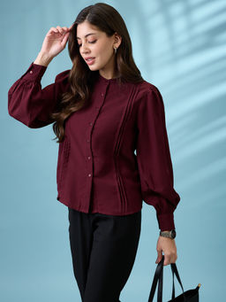 Globus - Women Burgundy Georgette Solid Shirt