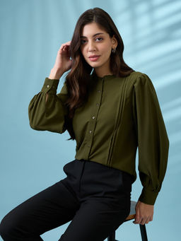 Globus - Women Green Georgette Solid Shirt