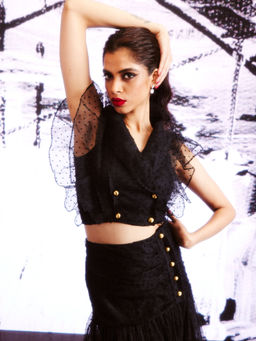 dash and dot - Black Frill Dot Top