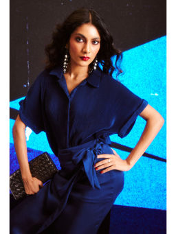 dash and dot - Navy Pleat Shirt