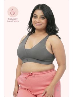 Zelena - Cotton Maternity Nursing Bra Wirefree Full Coverage Feeding Bra Dark Grey