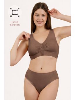 Zelena - Ruched Maternity and Nursing Bra Soft Modal Front-Open Feeding Bra Brown