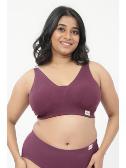 Zelena - Fixed Pad Maternity and Nursing Bra Cotton Ribbed Wirefree Bra Aubergine