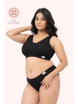 Zelena - Fixed Padded Maternity and Nursing Bra Cotton Ribbed Wirefree Bra Black