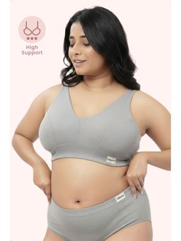 Zelena - Fixed Pad Maternity and Nursing Bra Cotton Ribbed Wirefree Bra Grey Melange